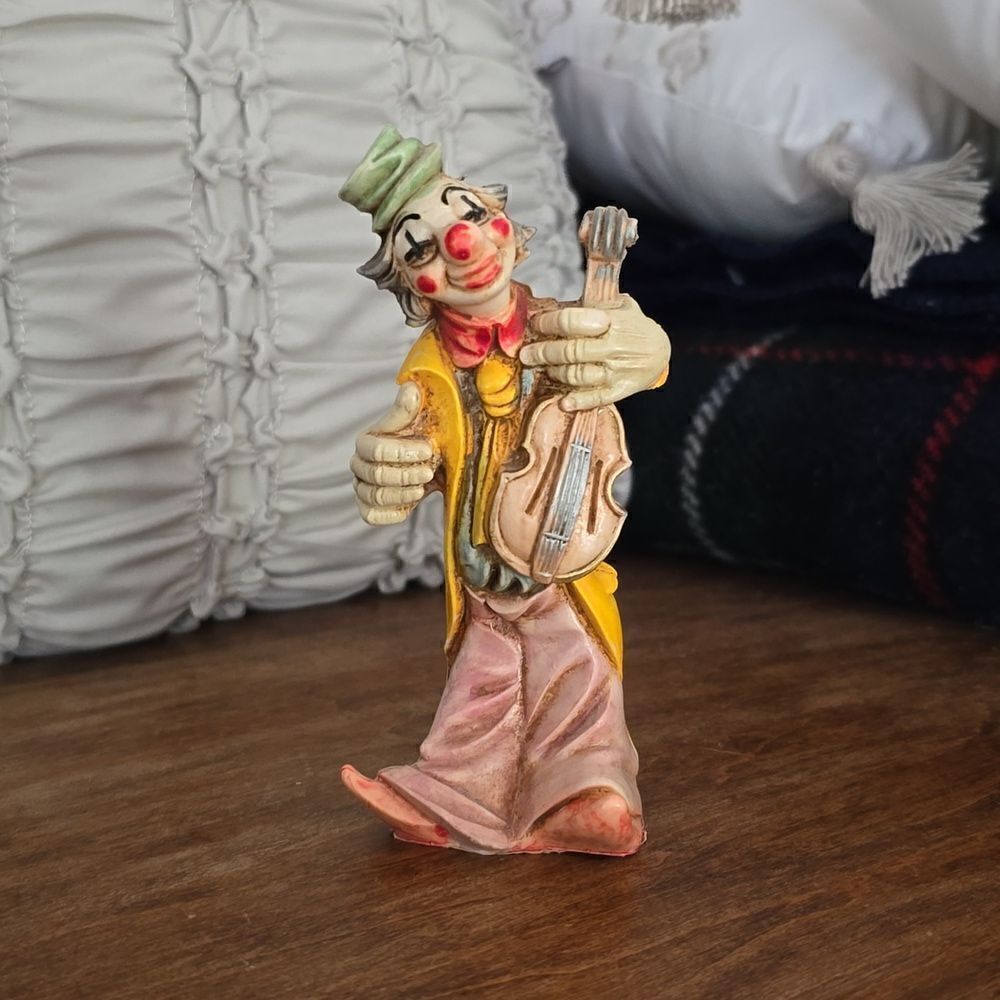 Vintage Italian Clown with Violin Resin Figurine